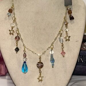 Handmade Crystals & Vintage Glass Beaded Charms Necklace-Boutique